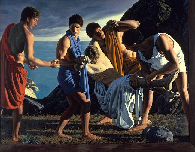 “Achilles and the Body of Patroclus,” 1986 | oil on canvas, 60 x 78 in. | Private Collection, Los Angeles, CA
