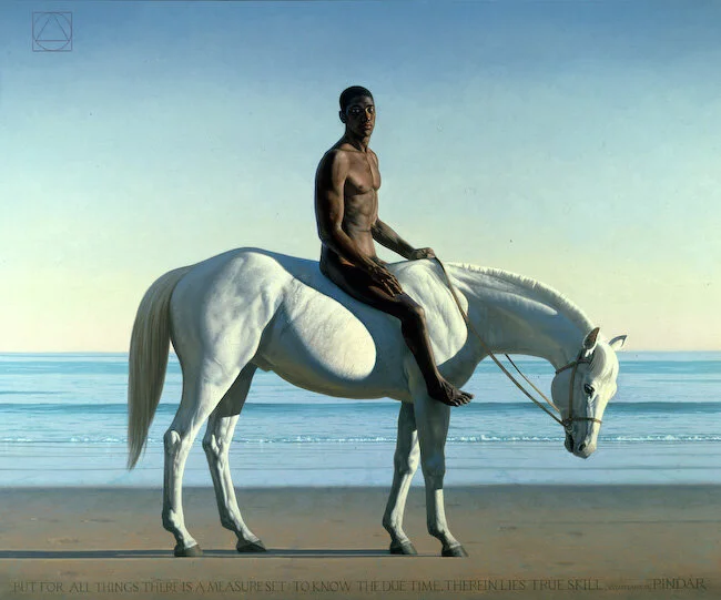 “Arete (Black Figure on a White Horse),” 2000 | oil on canvas, 96 x 116 in. | Collection: The San Jose Museum of Art, San Jose, CA