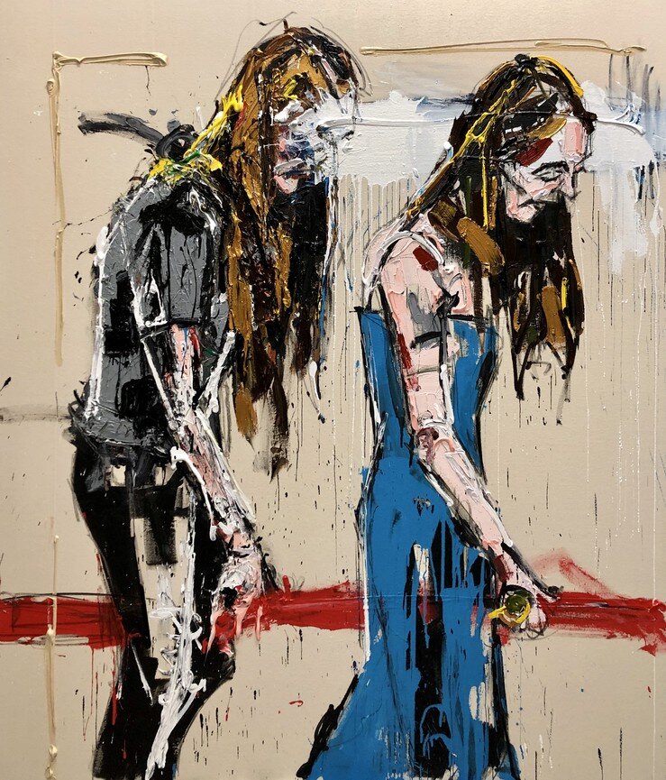 “An Inevitable Ending” - 2020 - acrylic and charcoal on canvas, 68-1/2 x 58-1/2 inches