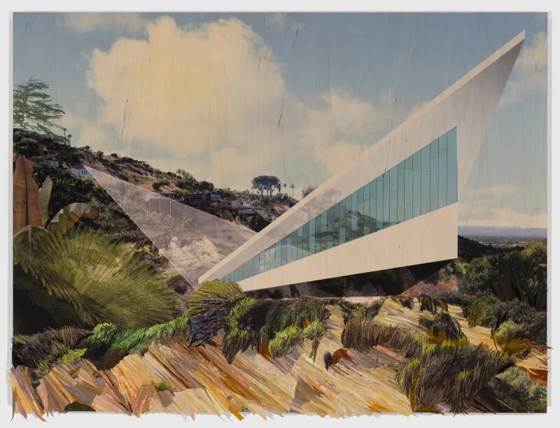 “Ascending Church,” archival digital print and gouache painted paper on wood panel, 36 × 48 in, 91.4 × 121.9 cm