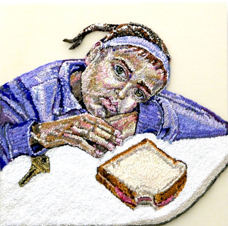 “Clothed and Fed,” 2018 - Discarded clothing, 20 x 20 inches