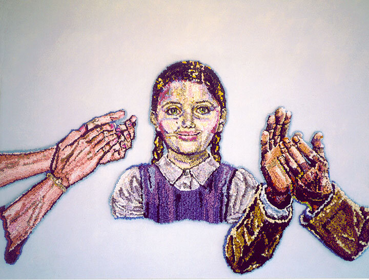 “Implausible Applause,” 2006 - Discarded clothing, tinted gesso, 40 x 48 in.