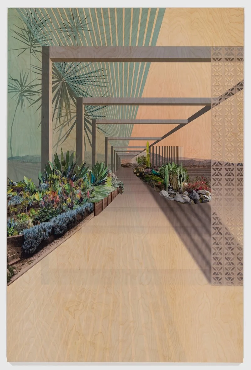 “Desert Spring,” 2020, archival digital print and gouache painted paper on wood panel, 72 × 48 in, 182.9 × 121.9 cm