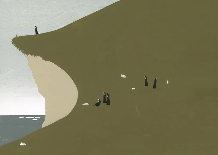 "Pilgrimage to Sacred Stones" - acrylic and graphite on wood, 2018