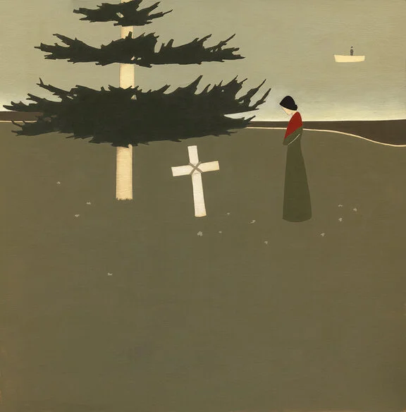 “Country of the Pointed Firs,” acrylic and graphite on wood, 2017 - piece based on the Sarah Orne Jewett book of the same title