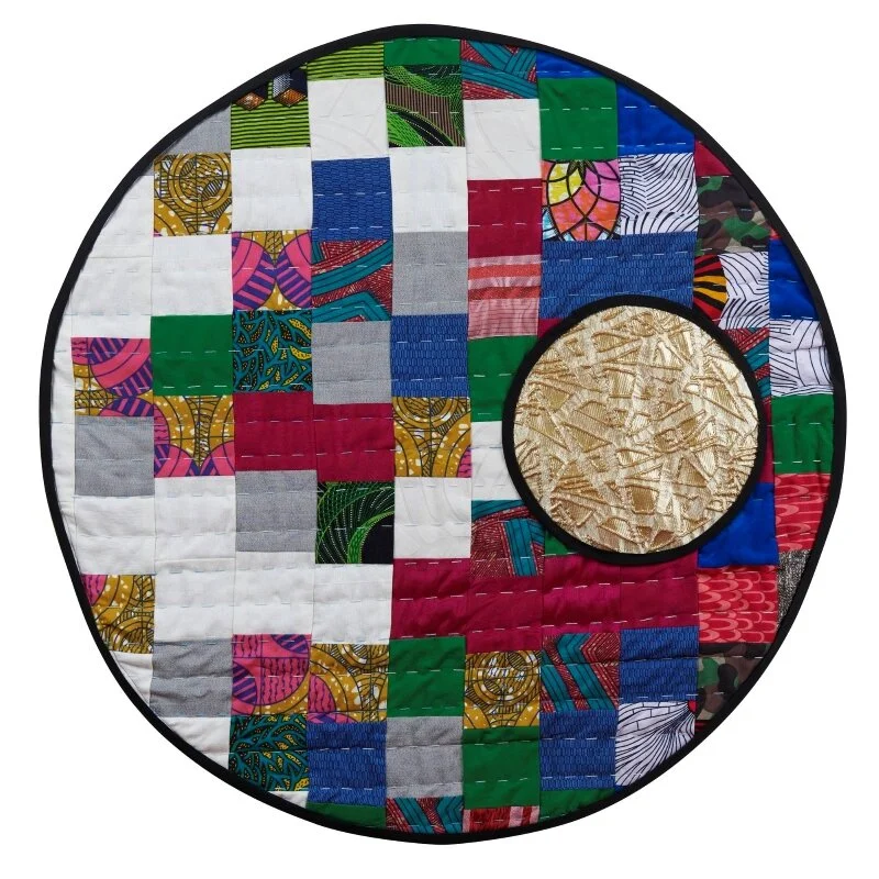 “Gold Moon,” 2019 - 30.5 x 30.5 in - Cotton, upholstery fabric and silk