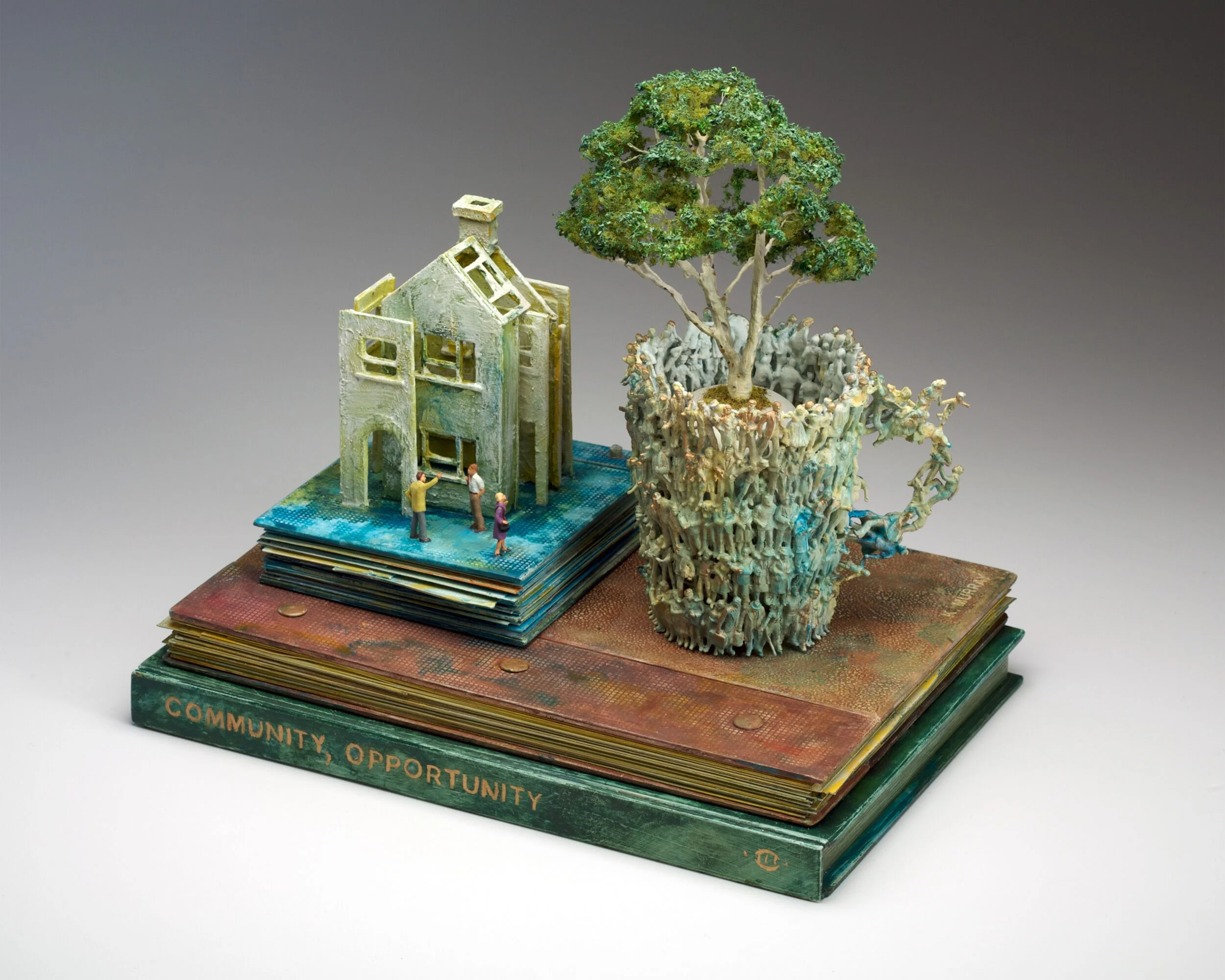 “Community, Opportunity,” mixed media assemblage, 21cm x 23cm x 15.5cm