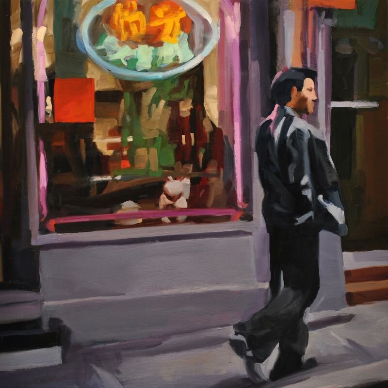 “Chinatown Windows I,” 2013 - Oil on wood panel, Framed Dimensions: 17.32 x 17.32in. (44 x 44cm)