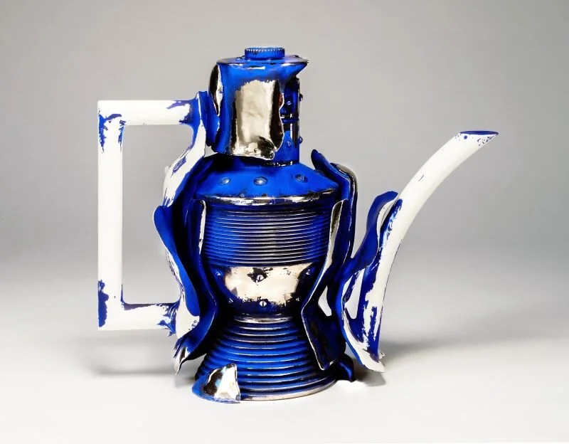 “Ewer #1,” 2017, Platinum Luster Glaze, Oil Painted and Glazed Earthenware - 12 x 14 x 6in. (30.5 x 35.6 x 15.2cm)“Earthen Delights,” is on display at New York’s C24 Gallery through July 1, 2021.