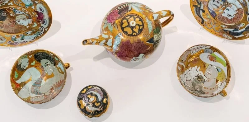 “Moulin Rouge Tea Service,” 2008, Ceramic, faience, and gold, Teapot Dimensions: 6 x 11.25 x 7.5 in. (15.2 x 28.6 x 19.1 cm) Cup and Saucer Dimensions: 3.25 x 8.75 x 8.75 in. (8.3 x 22.2 x 22.2 cm)