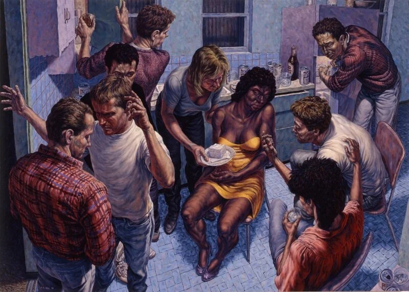 “Piece of Cake,” 1986, oil on canvas, 68 x 96 inches, Laguna Art Museum (early Los Angeles work)