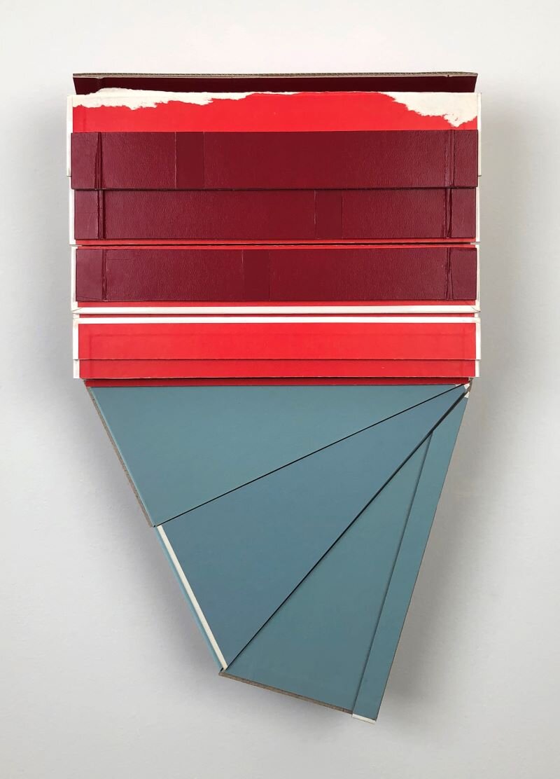 “Course-correct”, 2019. Cut book covers, unpainted cardboard, foamcore 19.25 x 12 x 3.75in. (48.9 x 30.5 x 9.5cm)