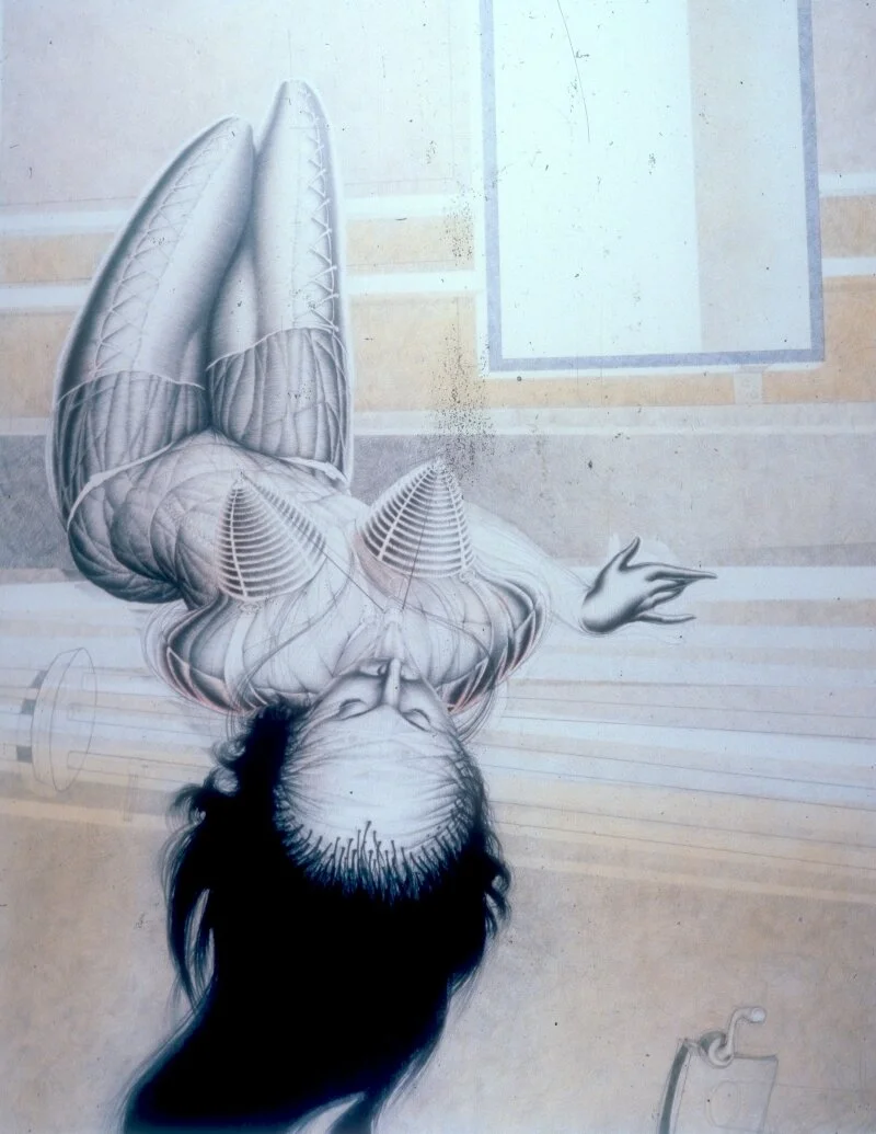 “Tongue Tied,” 1978, pencil and colored pencil on paper, 23 x 29 inches (early erotic work)