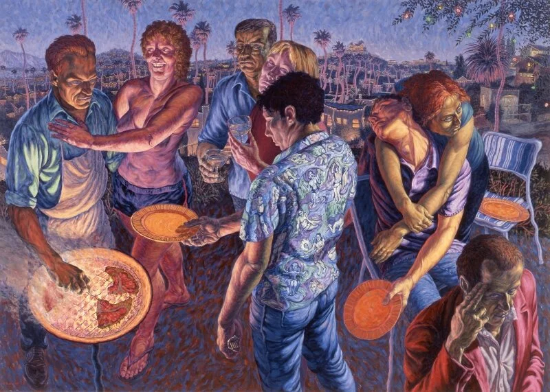 “X-mas BBQ,” 1985, oil on canvas, 67 x 95 inches (early Los Angeles work)