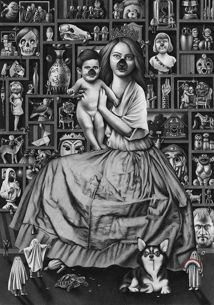 “Wonders” - graphite and charcoal on paper, 100 x 70 cm, 2019