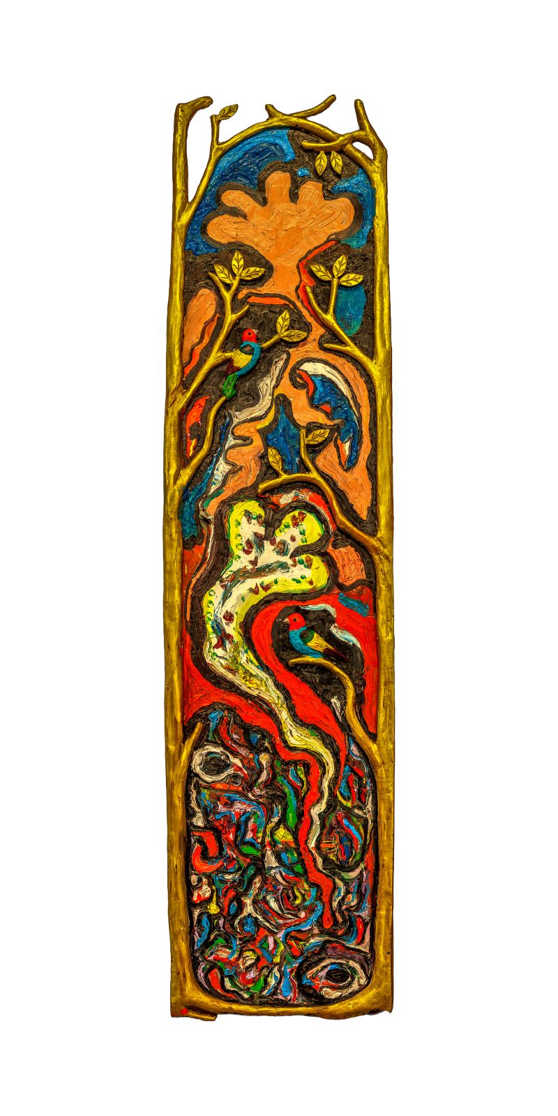 Gordon Massman painting - All Things Push Upward Toward Life, 2025, Oil on framed mirror, 66 x 18 in-Culver Hotel