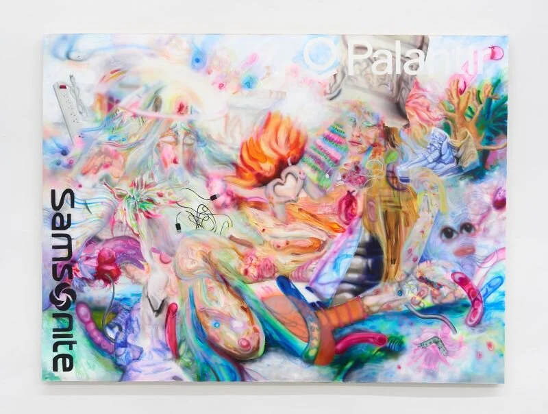 Andrew Woolbright, “Digital Medieval Tenderness (Untergang simping for e-bois and e-girls)”, 2021, Oil and acrylic on canvas, 54 x 72 inches, 137 x 183 cm