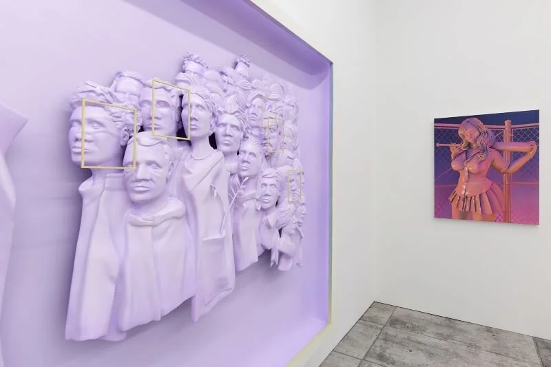 Michael Jones McKean’s “15 Families, 2015/2021” (left) and Emma Stern’s “Heather”