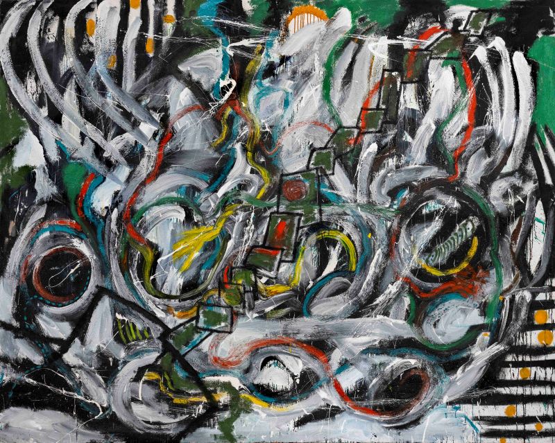 Painting by Gordon Massman - When Men Undress Before Their Lover, oil on canvas, 8x8 feet