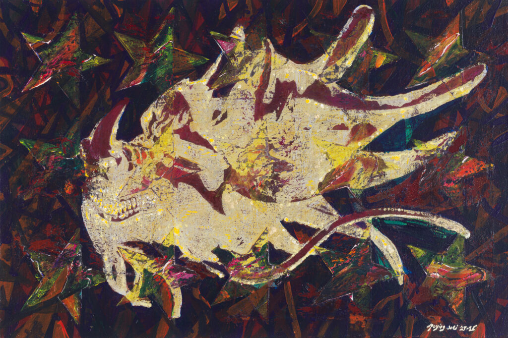 Galerie Sator Pu Yingwei Hidden Dragon 2025 2026 huile sur toile acrylique serigraphie feuille dor 40 x 60 cm